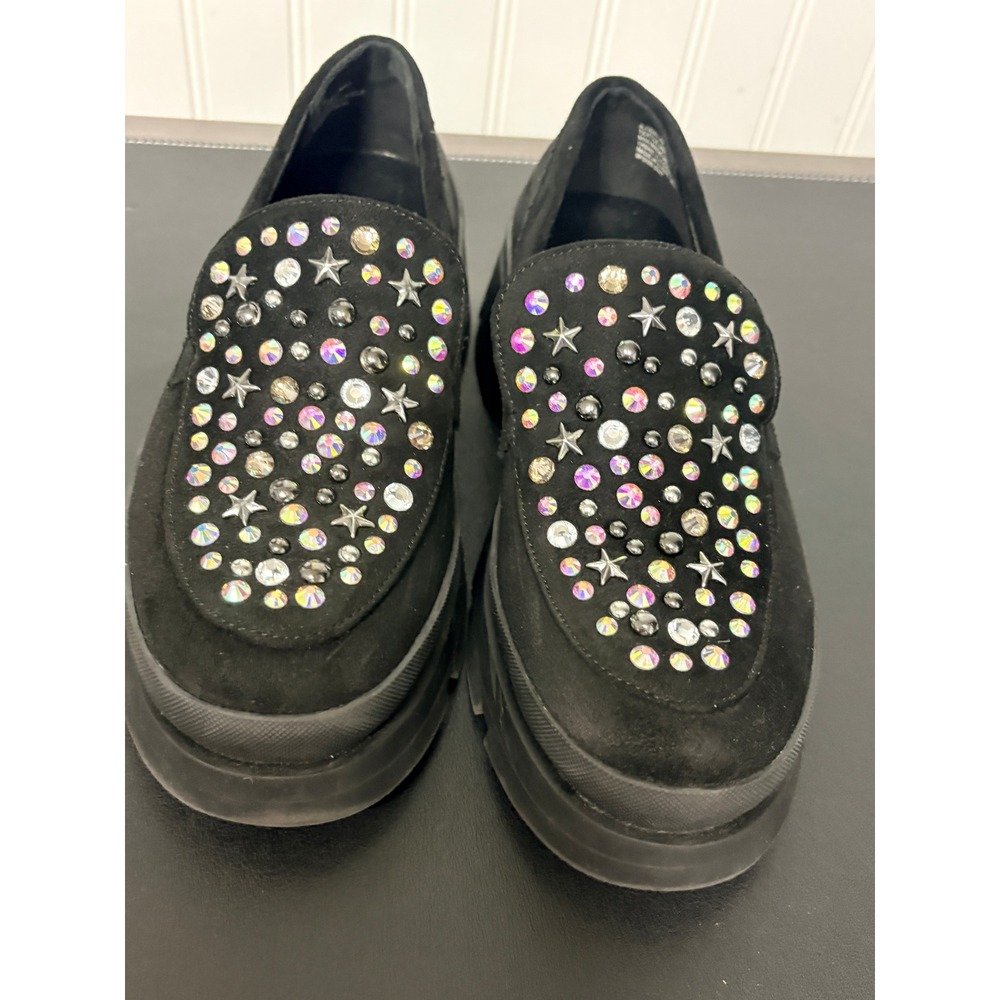Steve Madden JLOOSY Black Rhinestone Star Studded Platform Lug Sole Loafers 4M - Picture 8 of 12